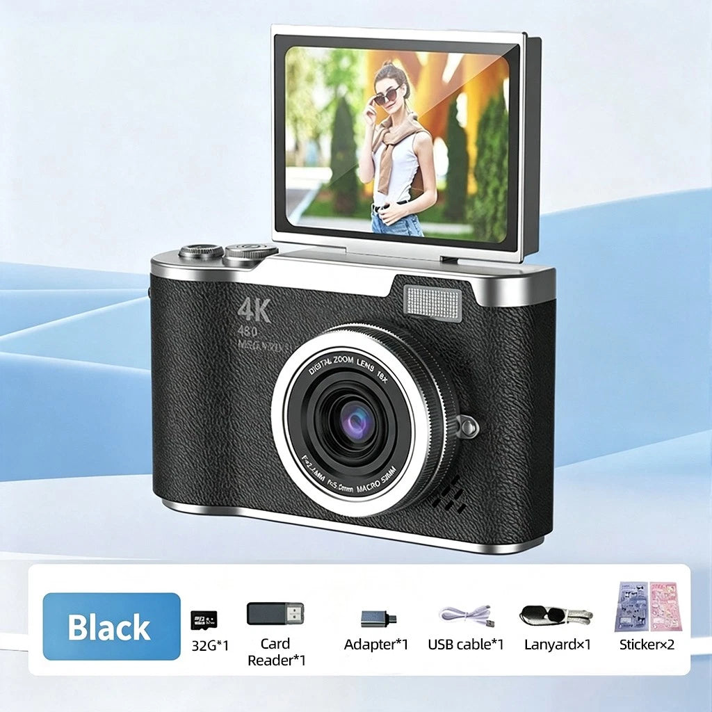 48MP Compact Digital Camera with 8X Digital Zoom, 180° Flip Screen, Anti-Shake Vlogging Camera, Rechargeable Point & Shoot Camera