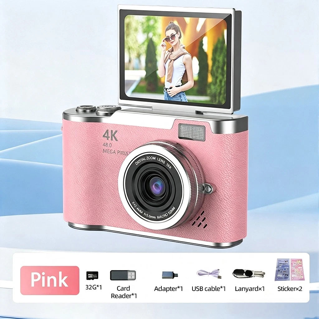 48MP Compact Digital Camera with 8X Digital Zoom, 180° Flip Screen, Anti-Shake Vlogging Camera, Rechargeable Point & Shoot Camera