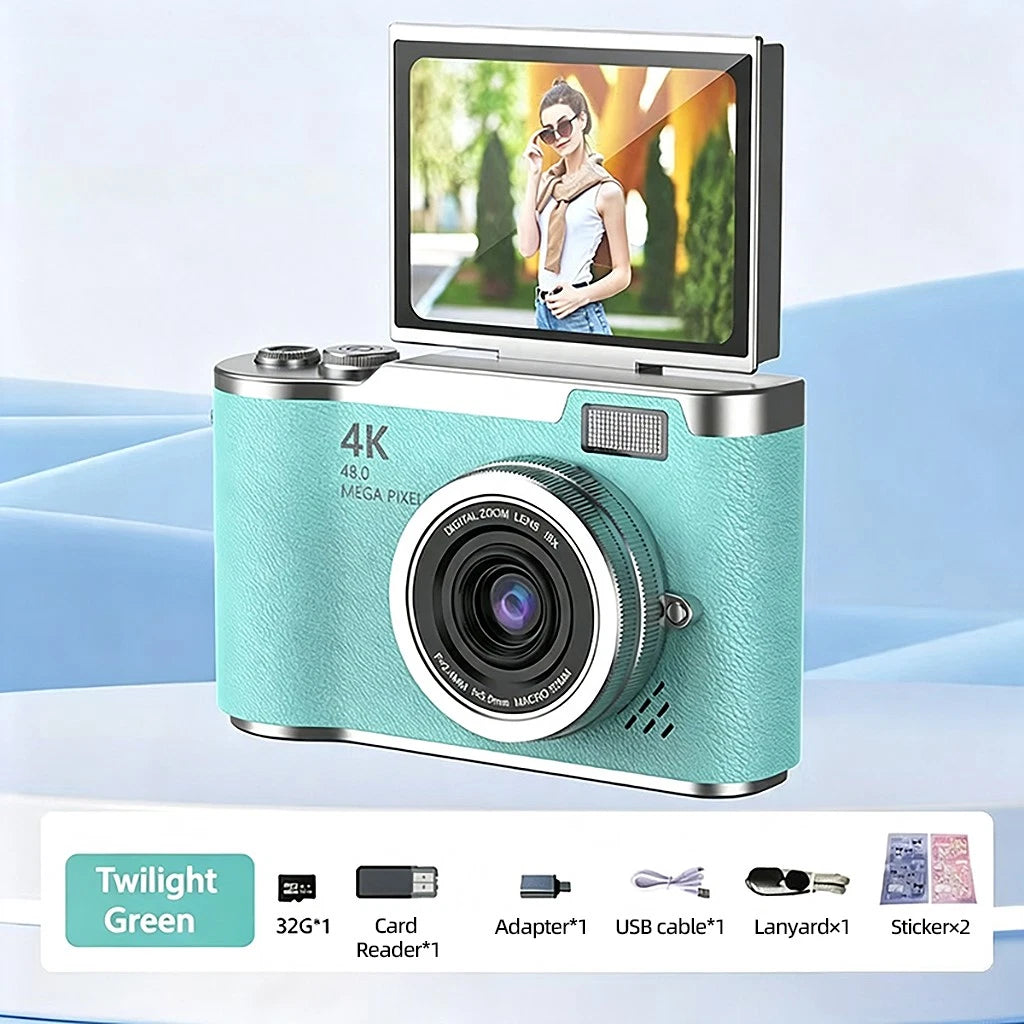 48MP Compact Digital Camera with 8X Digital Zoom, 180° Flip Screen, Anti-Shake Vlogging Camera, Rechargeable Point & Shoot Camera