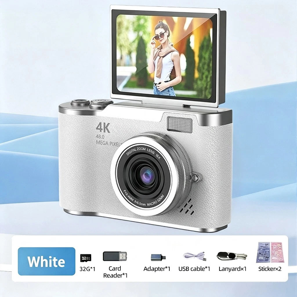 48MP Compact Digital Camera with 8X Digital Zoom, 180° Flip Screen, Anti-Shake Vlogging Camera, Rechargeable Point & Shoot Camera
