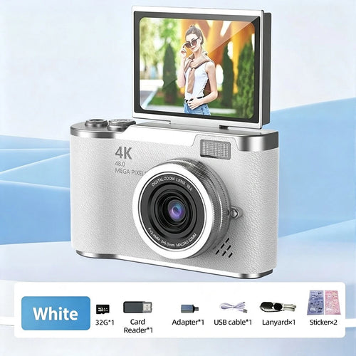 48MP Compact Digital Camera with 8X Digital Zoom, 180° Flip Screen, Anti-Shake Vlogging Camera, Rechargeable Point & Shoot Camera