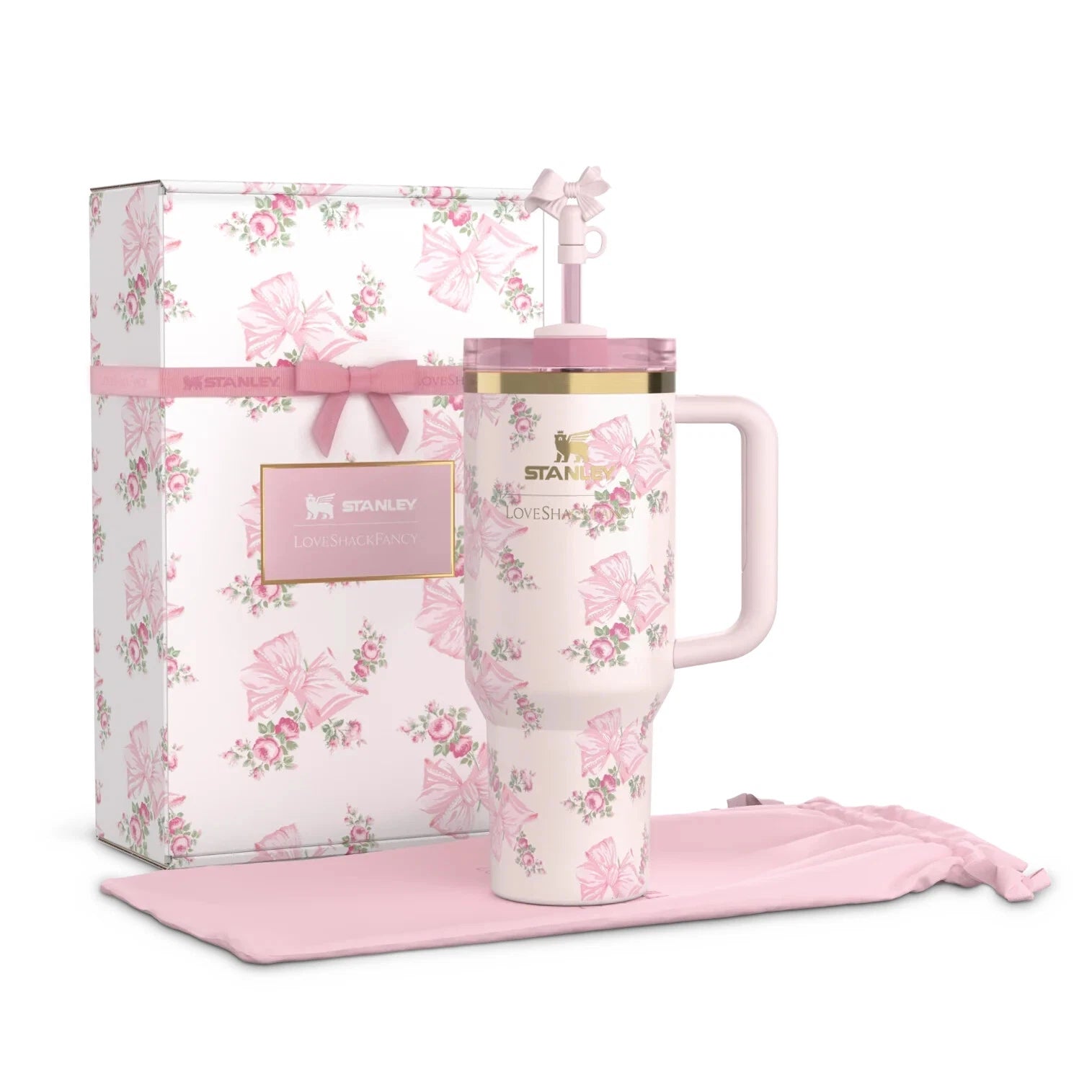 Stanley x LoveShackFancy Holiday Quencher H2.0 FlowState Tumbler – Rosa Beaux Pink – 40 oz