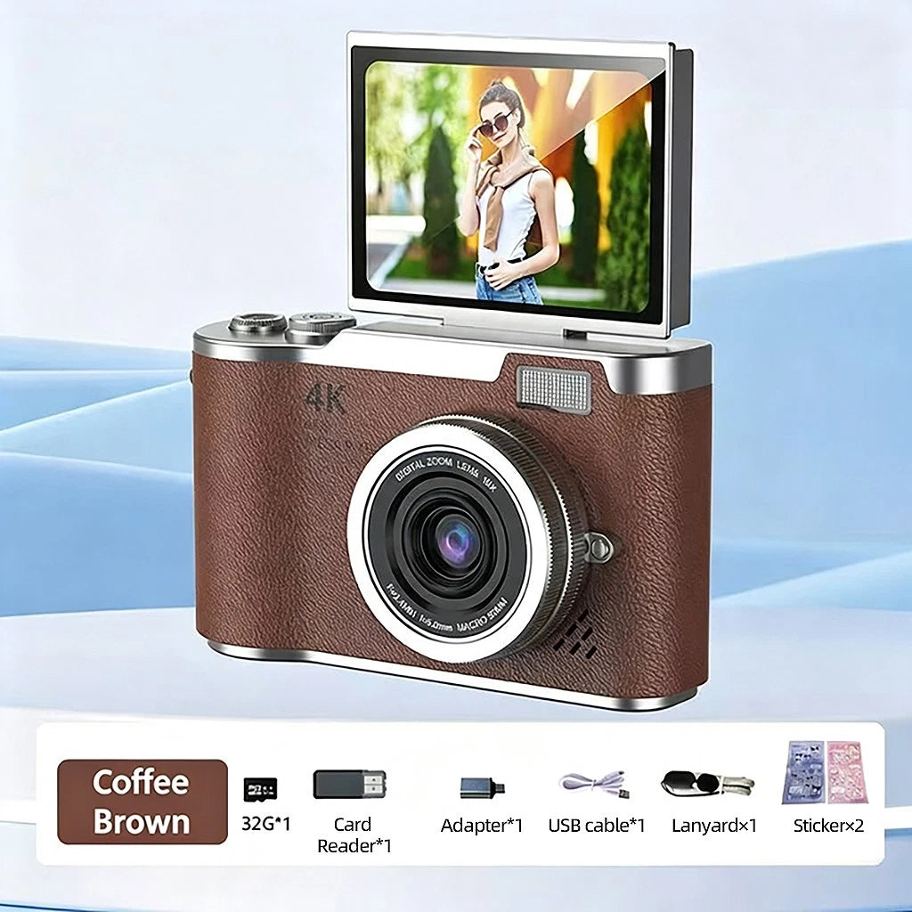 48MP Compact Digital Camera with 8X Digital Zoom, 180° Flip Screen, Anti-Shake Vlogging Camera, Rechargeable Point & Shoot Camera