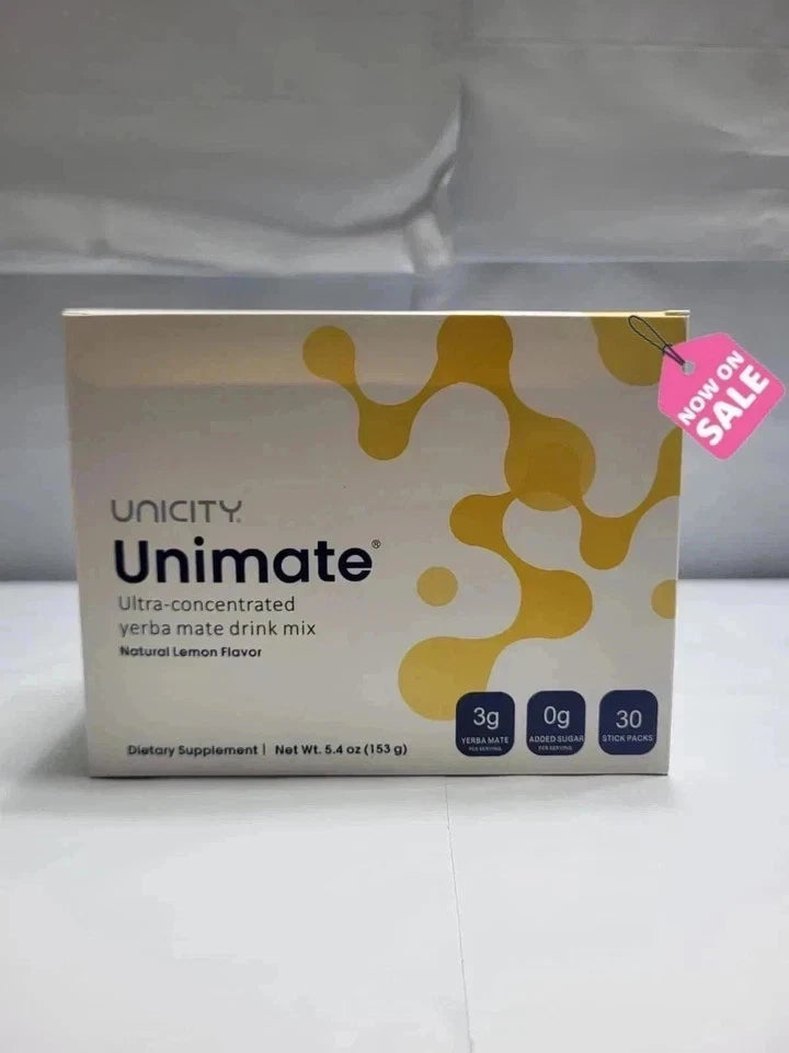 Unicity Unimate Lemon Flavor Energy Drink Mix | 30 Stick Packs | Yerba Mate Focus Supplement