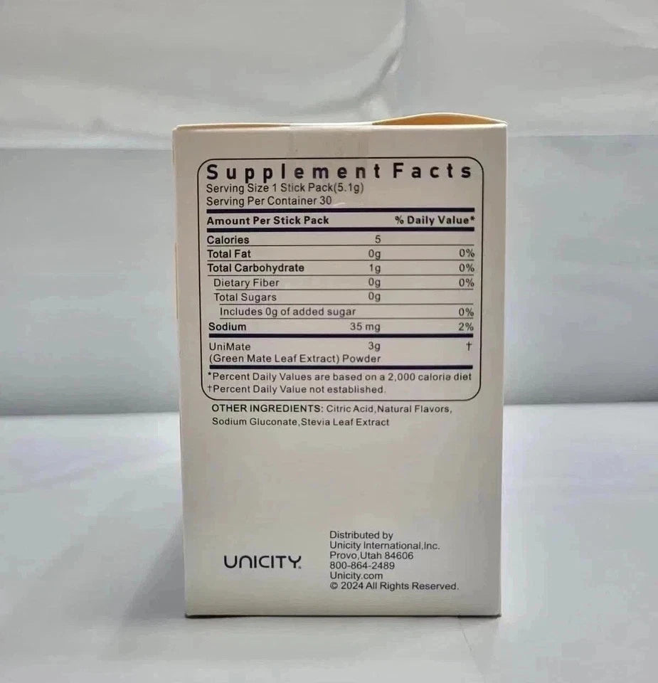 Unicity Unimate Lemon Flavor Energy Drink Mix | 30 Stick Packs | Yerba Mate Focus Supplement