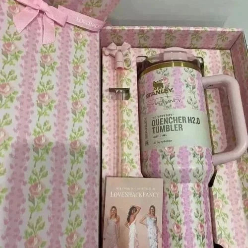 New Stanley x LoveShackFancy Quencher H2.0 FlowState Tumbler 40 oz – Blooming Heirloom Edition