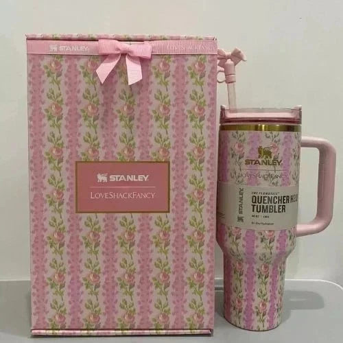 New Stanley x LoveShackFancy Quencher H2.0 FlowState Tumbler 40 oz – Blooming Heirloom Edition