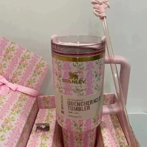 New Stanley x LoveShackFancy Quencher H2.0 FlowState Tumbler 40 oz – Blooming Heirloom Edition